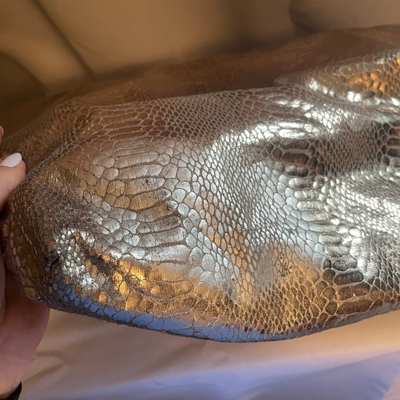 Carlos Falchi Classic Small Shopping Tote Gold Bag Purse Snake Skin Animal Print - Picture 6 of 11